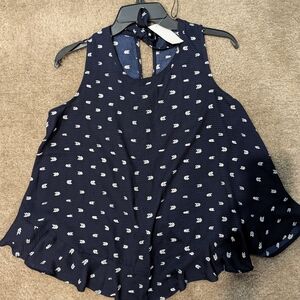 Navy Sleeveless Top with White Pattern